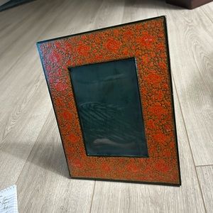 Vintage Handptd. Wood Floral Frame Kashmir, India.  Good Cond. 11”L x 8 3/4”W